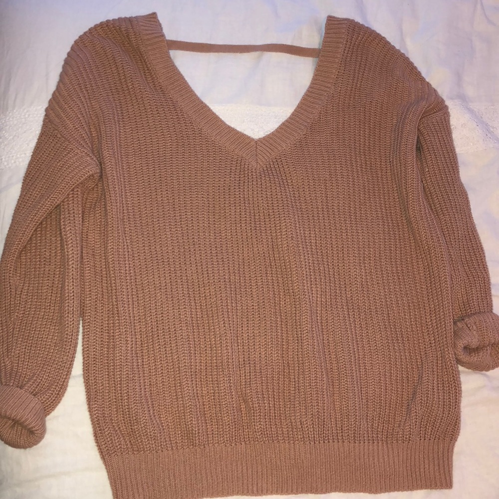 tan oversized sweater open back